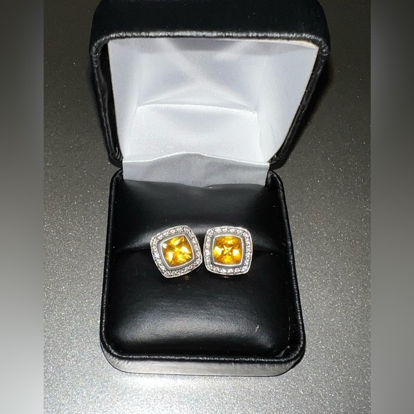 David Yurman Diamond and Citrine Albion Stud Earrings - Picture 1 of 4